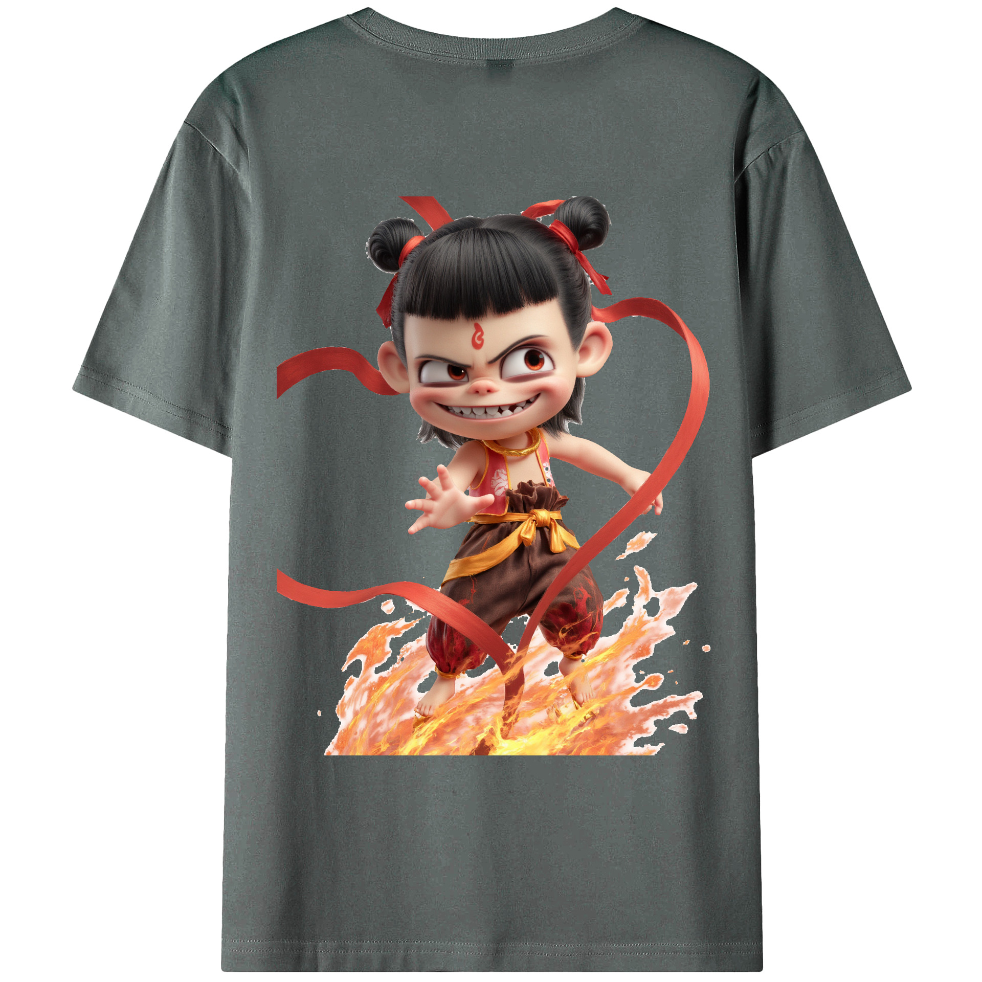 （画像用） Ne Zha 2 ナタ 魔童の大暴れ 綿100％ メンズ半袖Tシャツ（バックプリント） 通気性